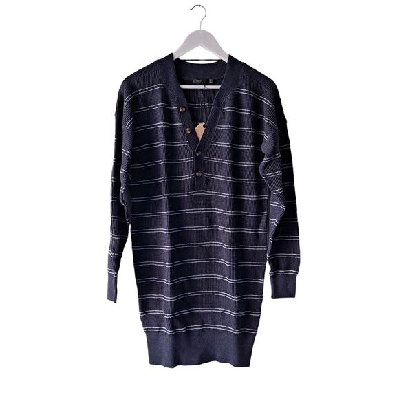 PrAna Womens Navy & White Milani Henley Dress - Nautical Stripe - Size XS (NWT) - Picture 1 of 11